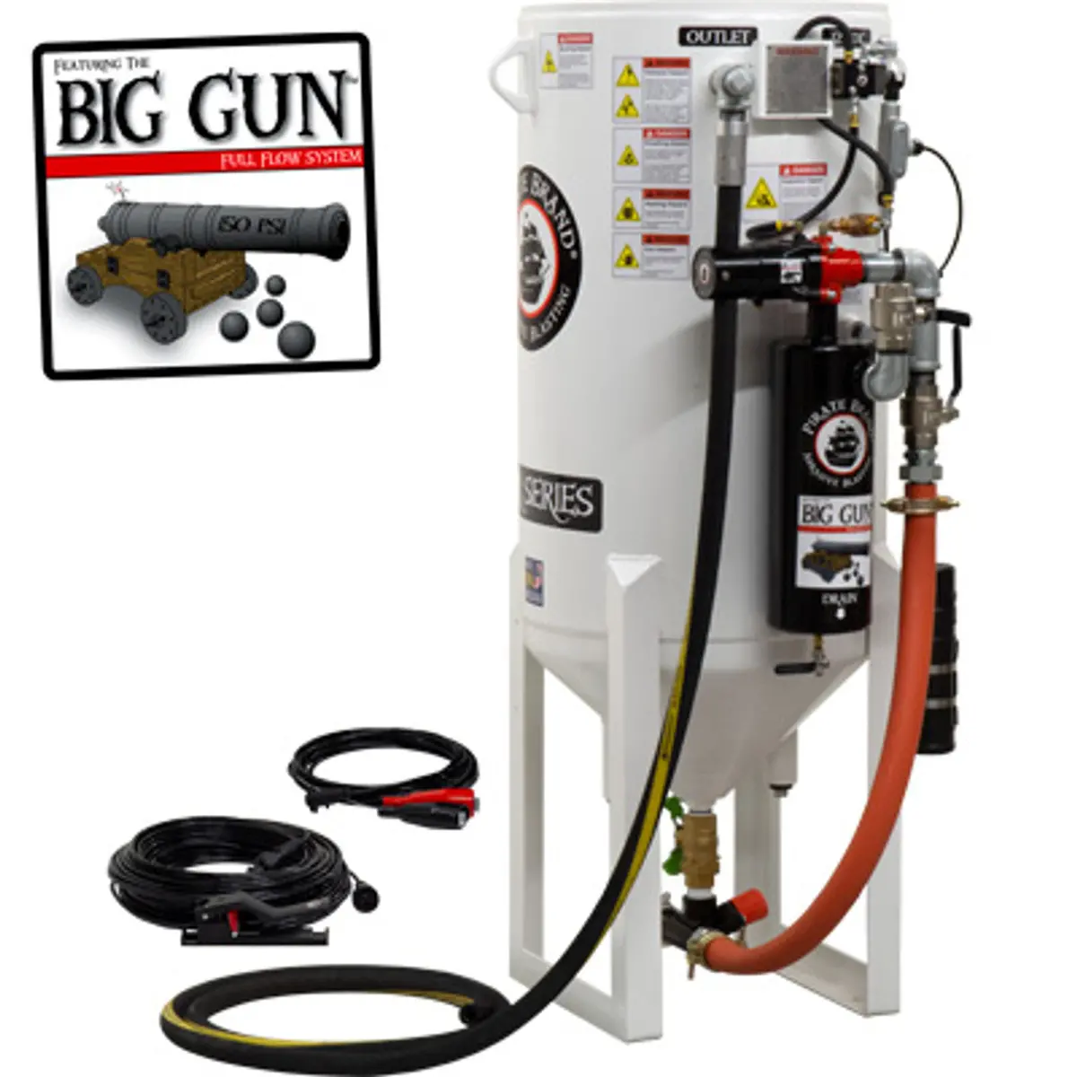 Pirate Brand, S-Series - 10 Cu Ft., Single Outlet, Standard Model - Blast Pot, Stationary, Pressure Release System, 12Vdc Electric Controls 1
