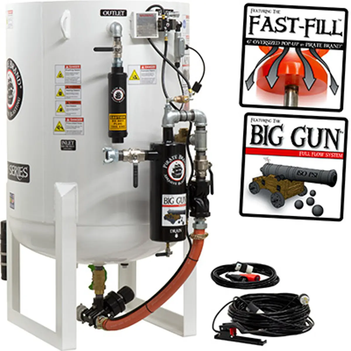 Pirate Brand, S-Series - 20 Cu Ft., Single Outlet, Standard Model - Blast Pot, Stationary, Pressure Hold System, 12Vdc Electric Controls 1