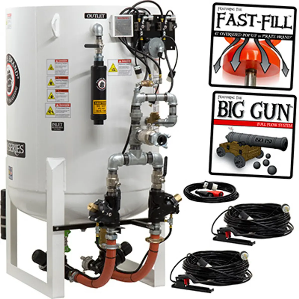 Pirate Brand, S-Series - 20 Cu Ft., Double Outlet, Standard Model - Blast Pot, Stationary, Pressure Hold System, 12Vdc Electric Controls 1