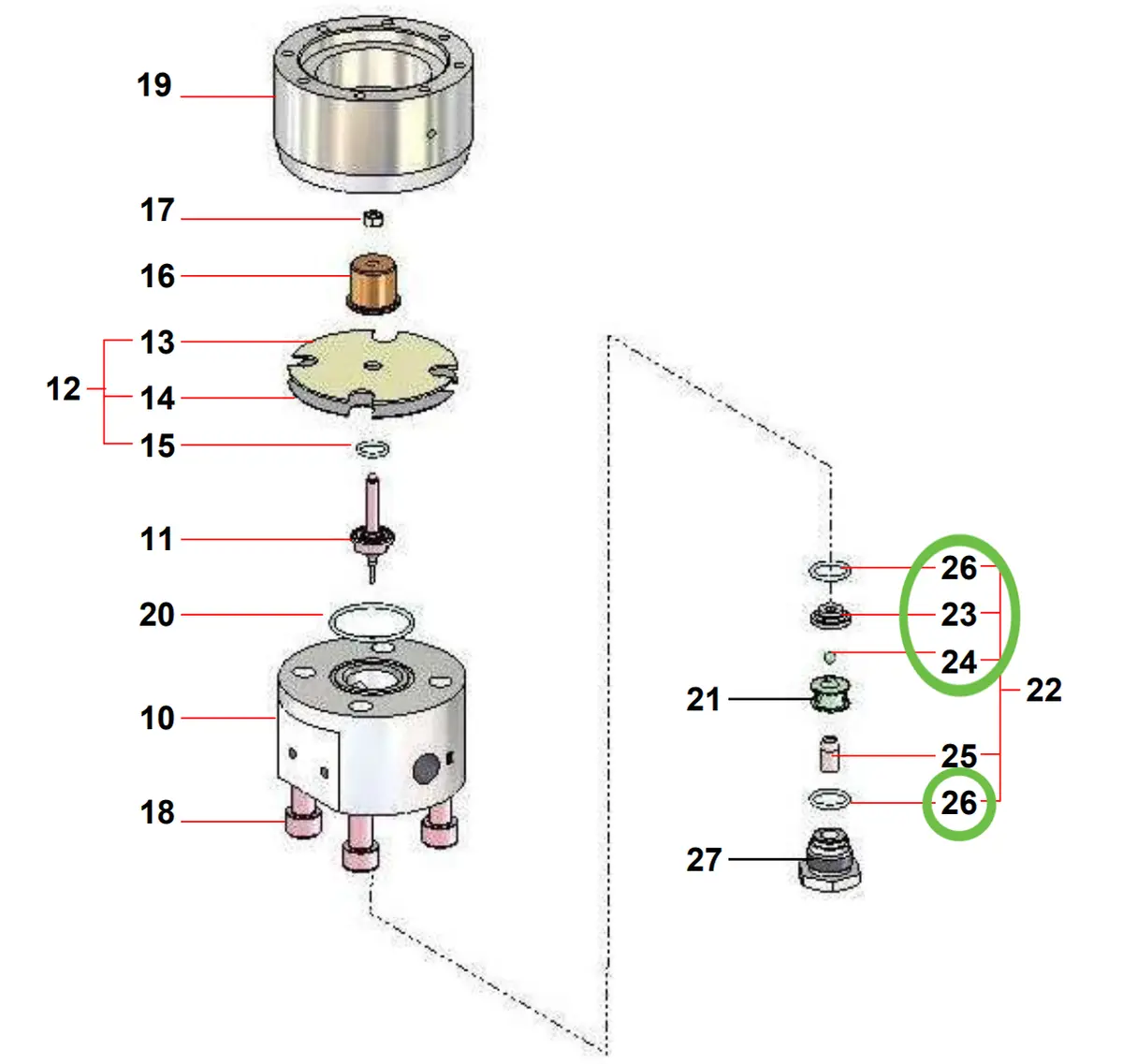 Sames® Seat-Ball Assembly Stainless Steel 155-271-731, Airmix® Inline Pressure Regulator 1