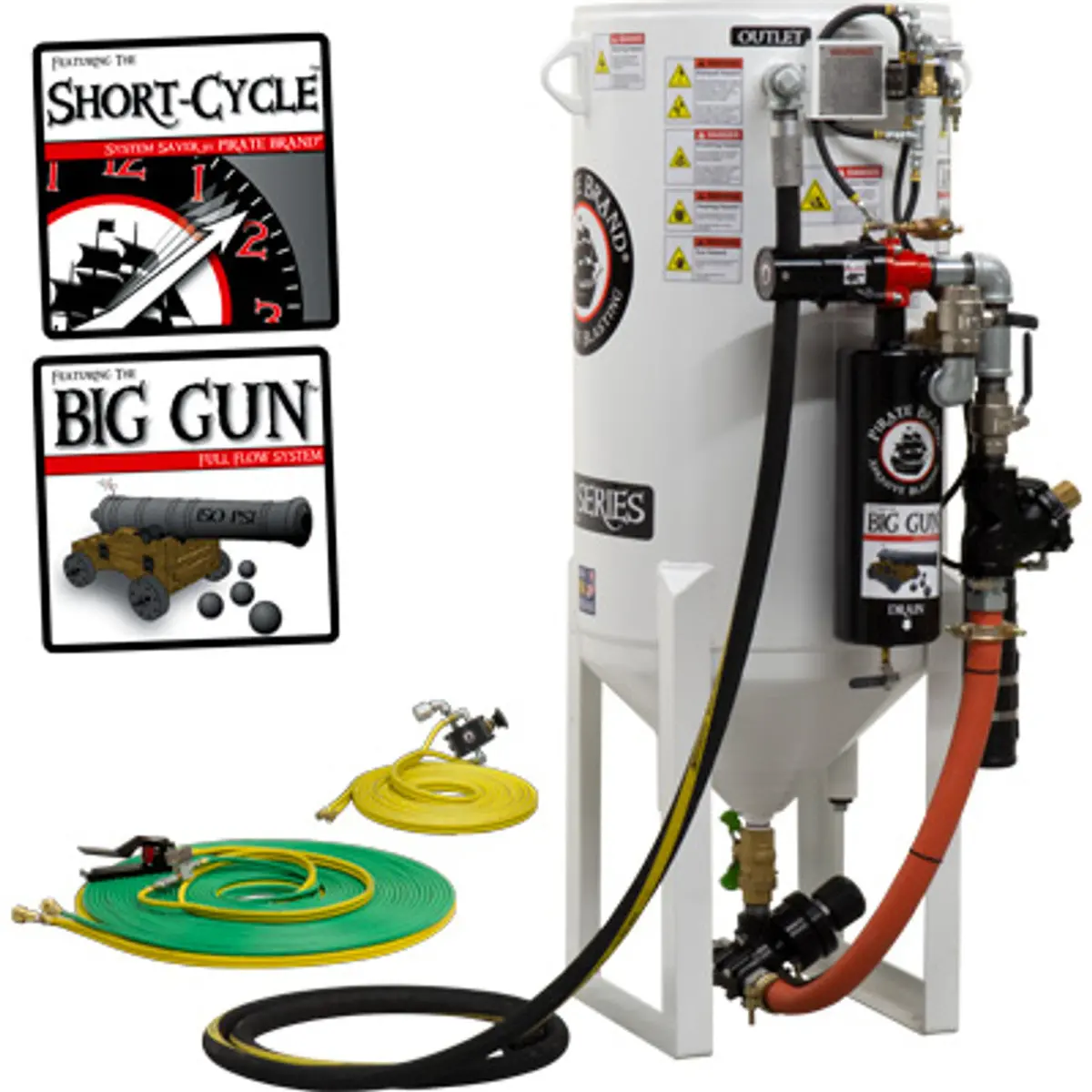 Pirate Brand, S-Series, Short-Cycle™ Series - 10 Cu Ft., Single Outlet W/ Abrasive Cut-Off (Hose Mounted) - Blast Pot, Stationary, Pressure Release System, Pneumatic Controls 1