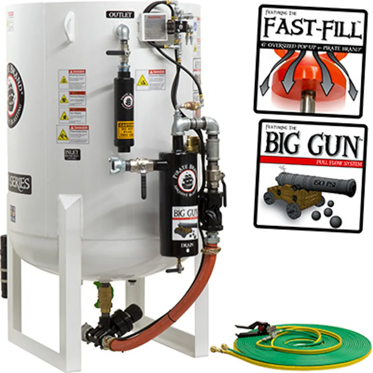 Pirate Brand, S-Series - 20 Cu Ft., Single Outlet W/ Abrasive Cut-Off (Hose Mounted) - Blast Pot, Stationary, Pressure Hold System, Pneumatic Controls 1