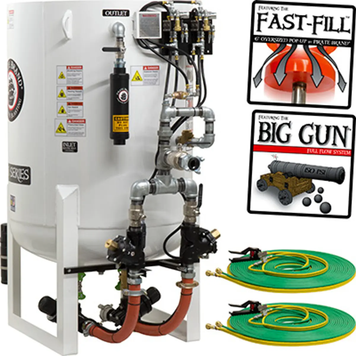Pirate Brand, S-Series - 20 Cu Ft., Double Outlet W/ Abrasive Cut-Off (Hose Mounted) - Blast Pot, Stationary, Pressure Hold System, Pneumatic Controls 1