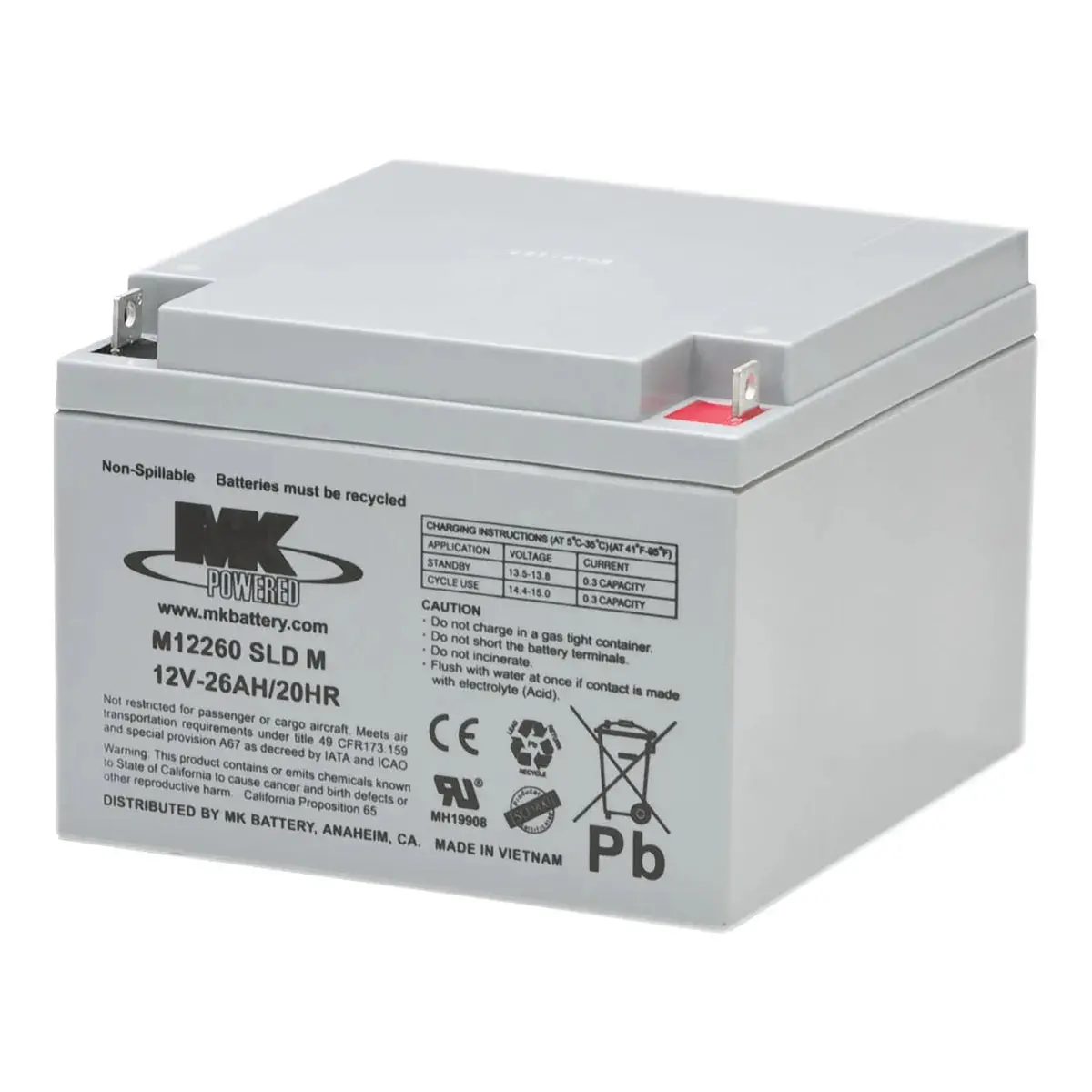 Mk 12V 26Ah Sealed Lead Acid Battery For Power Chairs And Mobility Scooters | M12260 Sld M 1