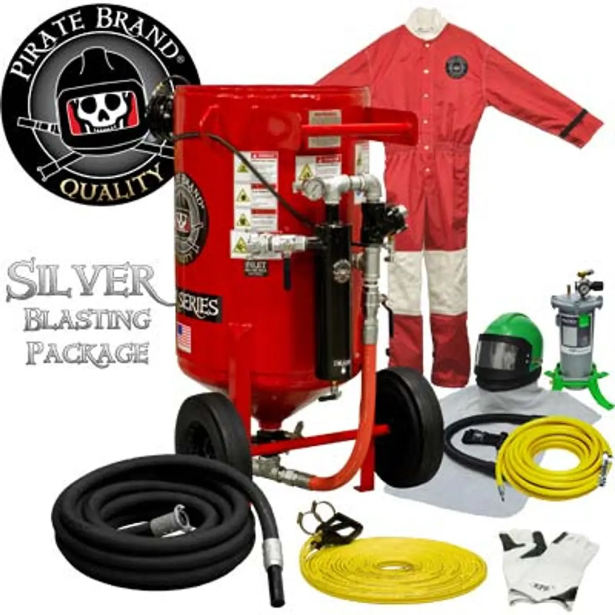 Pirate Brand, E-Series, 6.5 Cu Ft., Silver Blasting Package - Blast Pot, Portable, Pressure Release System, Pneumatic Controls 1