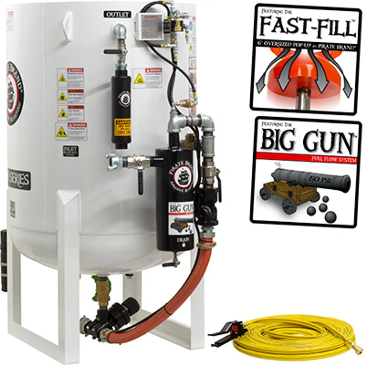Pirate Brand, S-Series - 20 Cu Ft., Single Outlet W/ Abrasive Cut-Off (Vessel Mounted) - Blast Pot, Stationary, Pressure Hold System, Pneumatic Controls 1