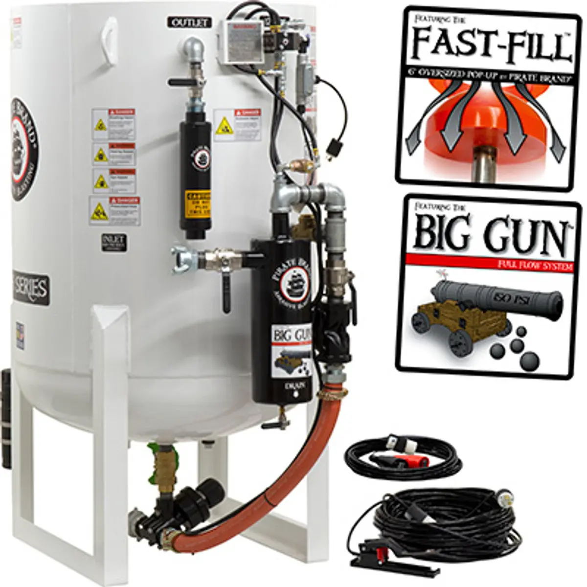 Pirate Brand, S-Series - 20 Cu Ft., Single Outlet, W/ Abrasive Cut-Off (Vessel Mounted) - Blast Pot, Stationary, Pressure Hold System, 12Vdc Electric Controls 1