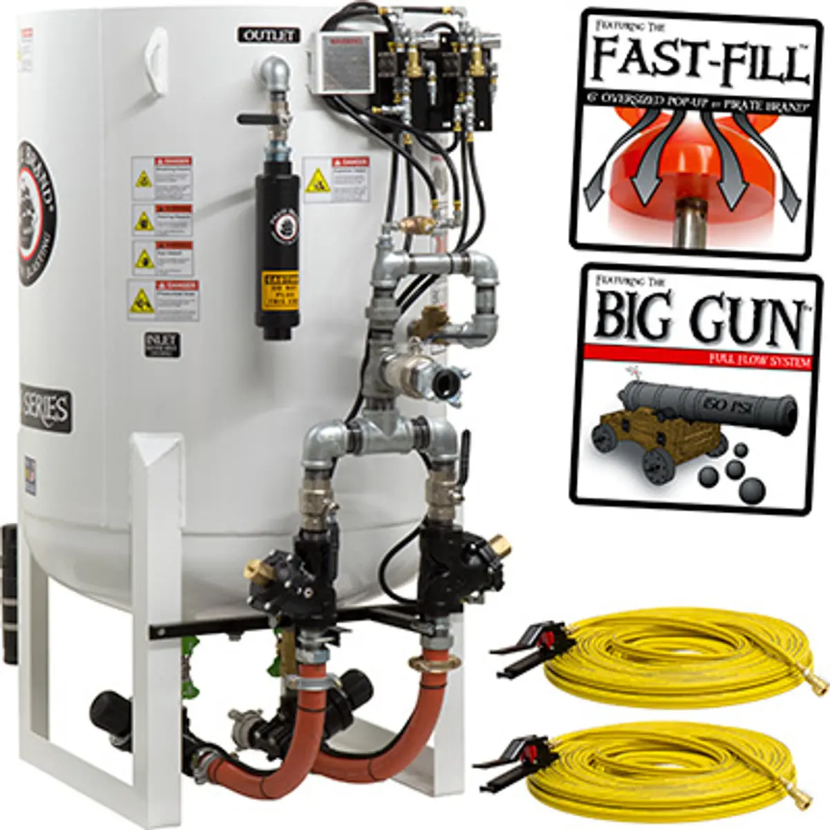 Pirate Brand, S-Series - 20 Cu Ft., Double Outlet W/ Abrasive Cut-Off (Vessel Mounted) - Blast Pot, Stationary, Pressure Hold System, Pneumatic Controls 1