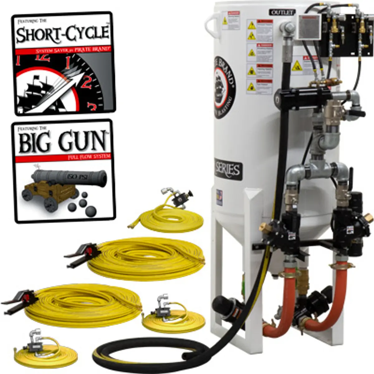 Pirate Brand, S-Series, Short-Cycle™ Series - 10 Cu Ft., Double Outlet W/ Abrasive Cut-Off (Wall Mounted)  - Blast Pot, Stationary, Pressure Release System, Pneumatic Controls 1