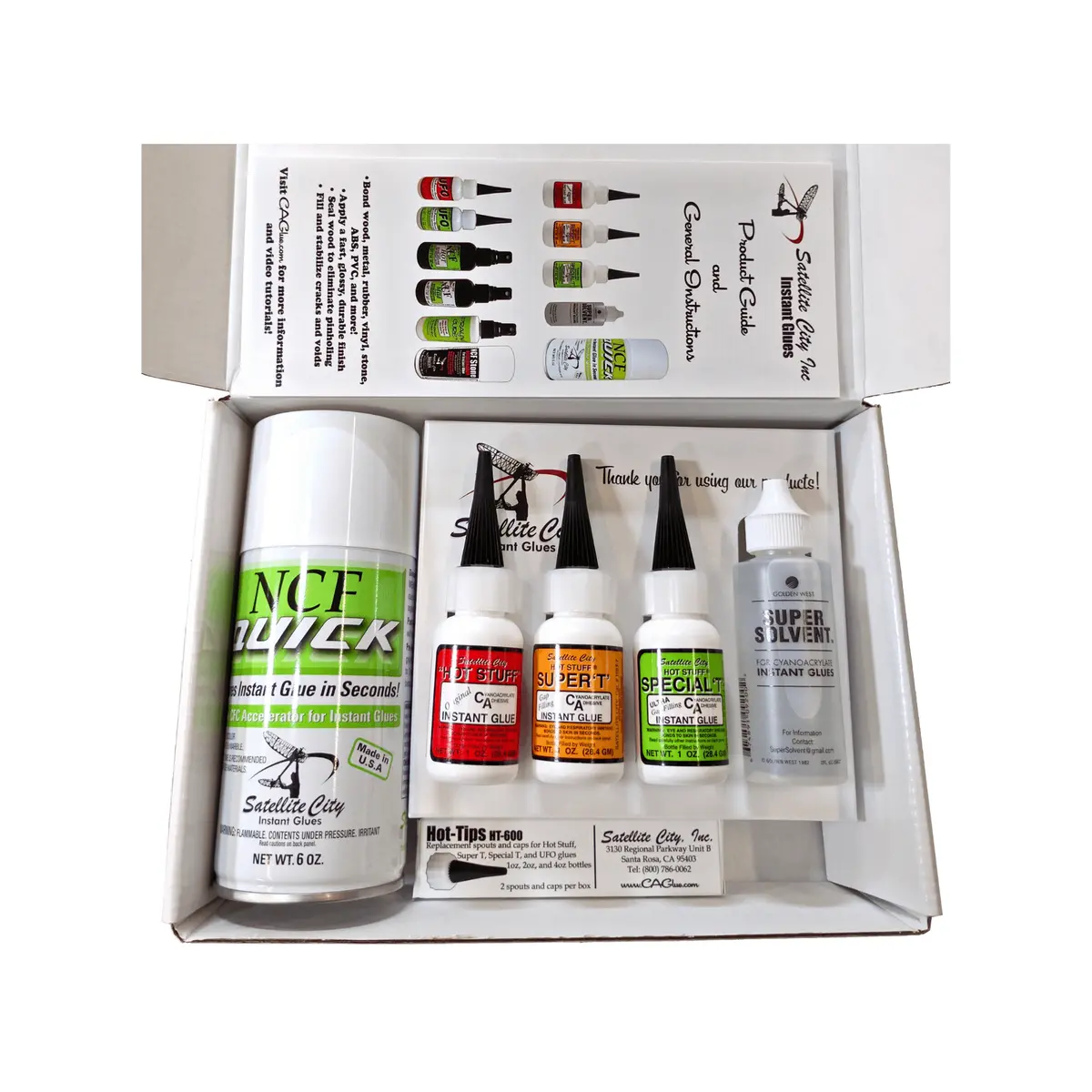 Satellite City Hk-1 Hot Stuff Pro Kit- Complete Ca Glue Set With Accelerator And Debonder 1