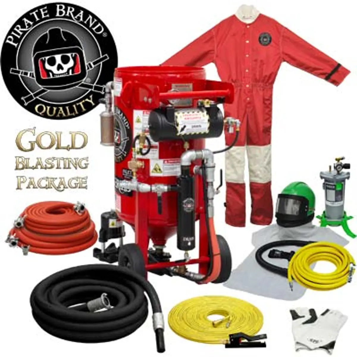 Pirate Brand, K-Series, 3.5 Cu Ft., Gold Blasting Package - Blast Pot, Portable, Pressure Hold System, Pneumatic Controls W/ #100 Metering Valve 1