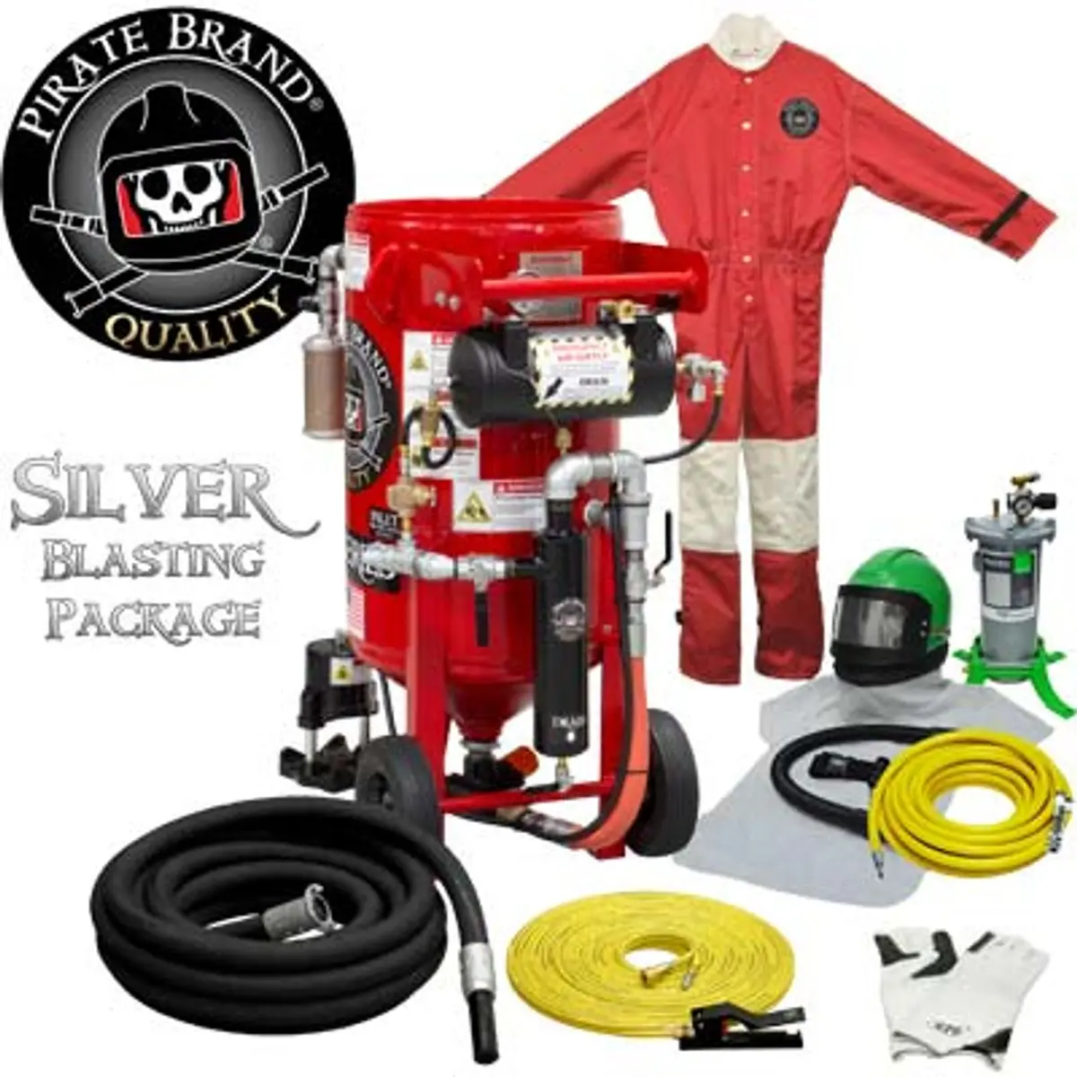 Pirate Brand, K-Series, 3.5 Cu Ft., Silver Blasting Package - Blast Pot, Portable, Pressure Hold System, Pneumatic Controls W/ Mpv Metering Valve 1