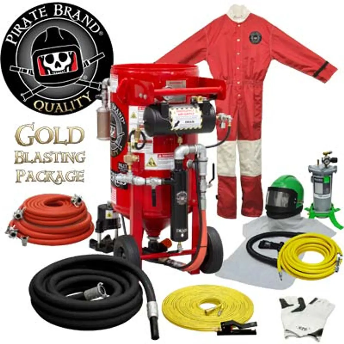 Pirate Brand, K-Series, 3.5 Cu Ft., Gold Blasting Package - Blast Pot, Portable, Pressure Hold System, Pneumatic Controls W/ Mpv Metering Valve 1