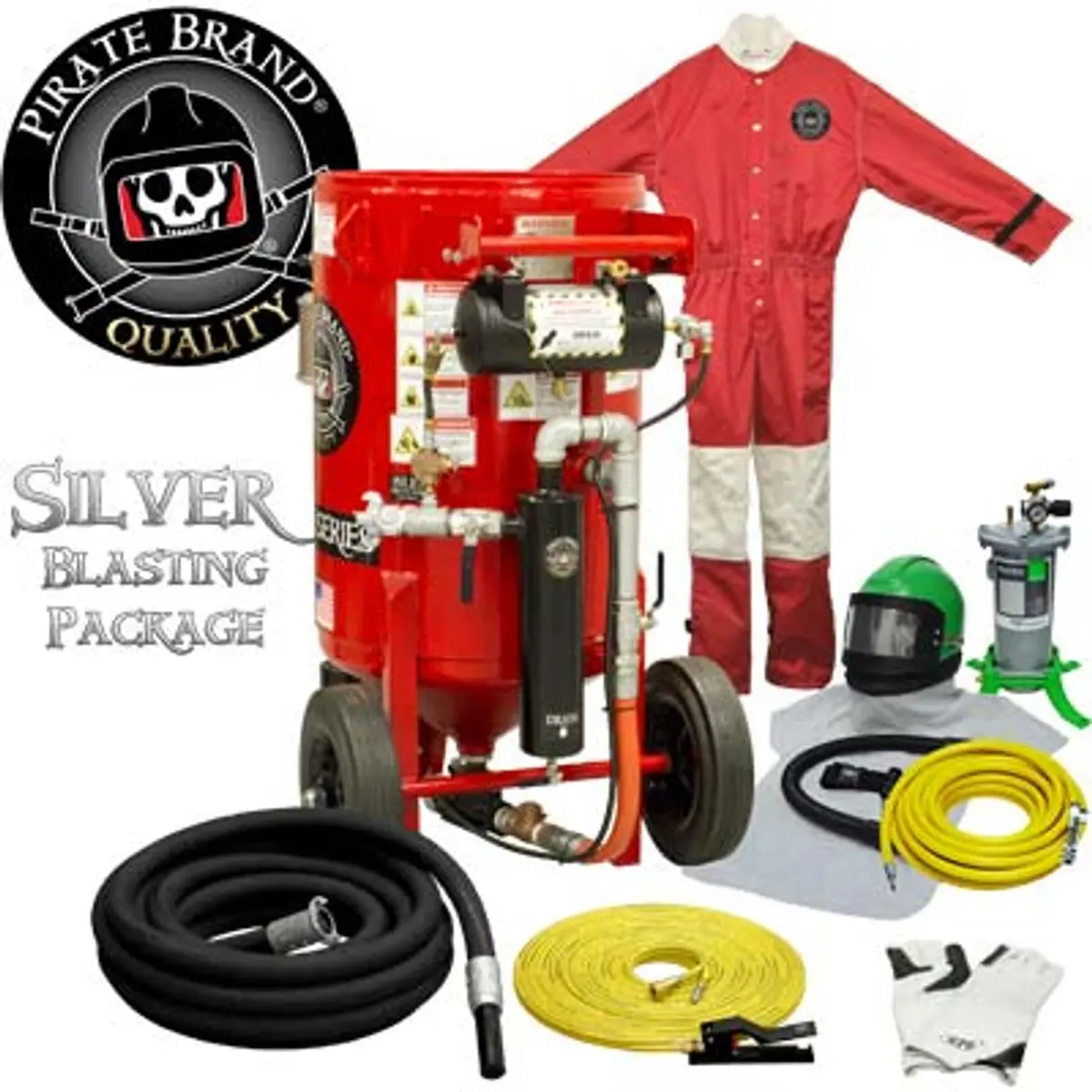 Pirate Brand, K-Series, 6.5 Cu Ft., Silver Blasting Package - Blast Pot, Portable, Pressure Hold System, Pneumatic Controls W/ #100 Metering Valve 1