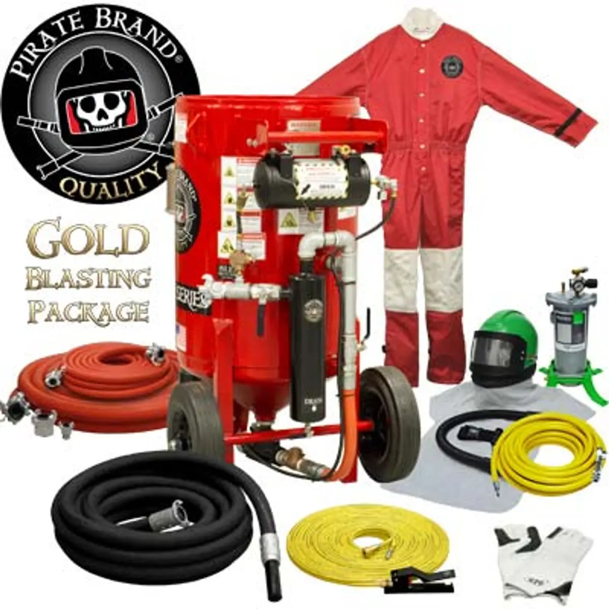 Pirate Brand, K-Series, 6.5 Cu Ft., Gold Blasting Package - Blast Pot, Portable, Pressure Hold System, Pneumatic Controls W/ #100 Metering Valve 1
