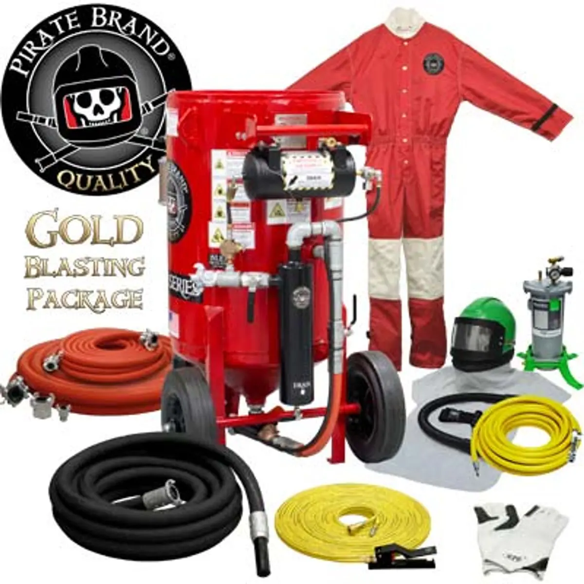 Pirate Brand, K-Series, 6.5 Cu Ft., Gold Blasting Package - Blast Pot, Portable, Pressure Hold System, Pneumatic Controls W/ Mpv Metering Valve 1