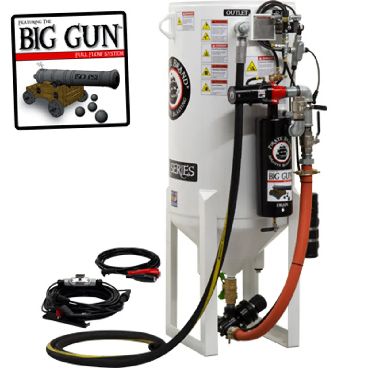 Pirate Brand, S-Series - 10 Cu Ft., Single Outlet W/ Abrasive Cut-Off (Cord Mounted) - Blast Pot, Stationary, Pressure Release System, 12Vdc Electric Controls 1