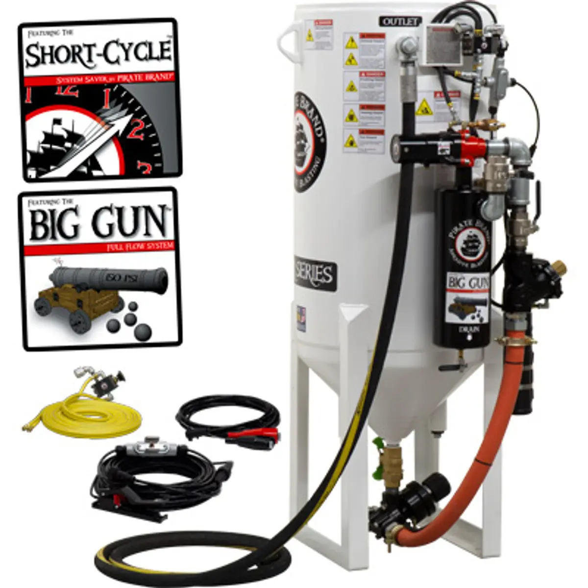 Pirate Brand, S-Series, Short-Cycle™ Series - 10 Cu Ft., Single Outlet W/ Abrasive Cut-Off (Cord Mounted) - Blast Pot, Stationary, Pressure Release System, 12Vdc Electric Controls 1