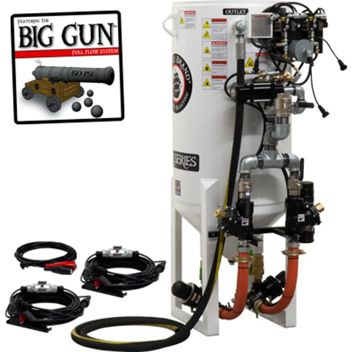 Pirate Brand, S-Series - 10 Cu Ft., Double Outlet, W/ Abrasive Cut-Off (Cord Mounted) - Blast Pot, Stationary, Pressure Release System, 12Vdc Electric Controls 1