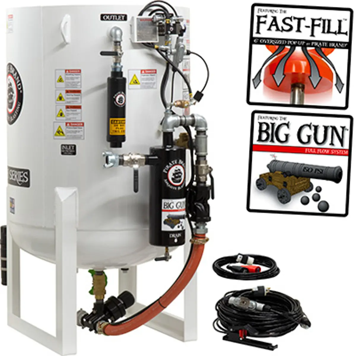 Pirate Brand, S-Series - 20 Cu Ft., Single Outlet, W/ Abrasive Cut-Off (Cord Mounted) - Blast Pot, Stationary, Pressure Hold System, 12Vdc Electric Controls 1