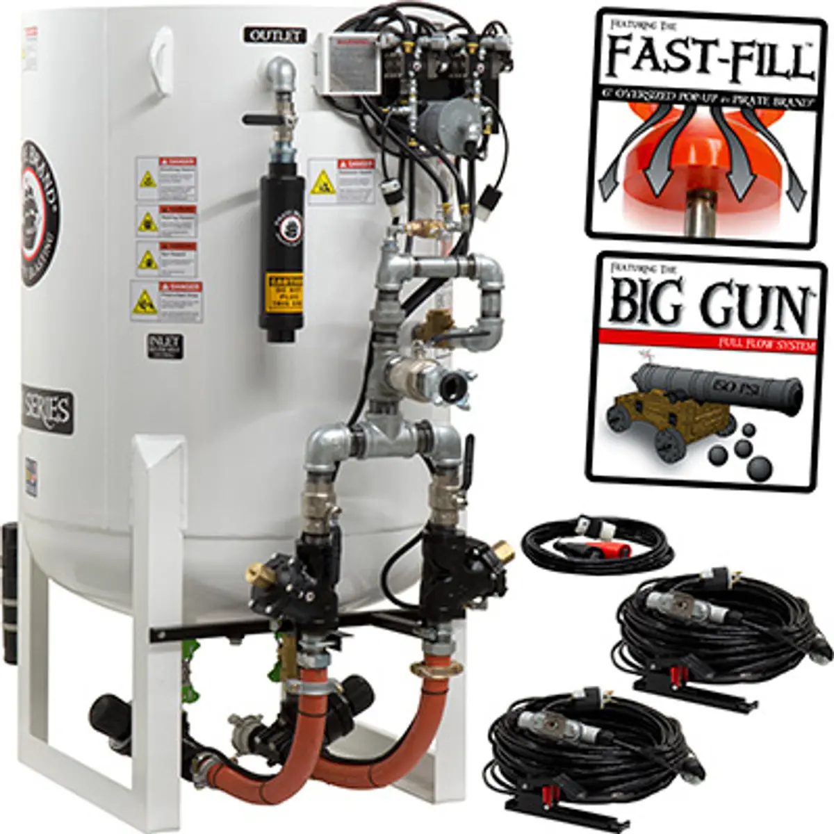 Pirate Brand, S-Series - 20 Cu Ft., Double Outlet W/ Abrasive Cut-Off (Cord Mounted) - Blast Pot, Stationary, Pressure Hold System, 12Vdc Electric Controls 1