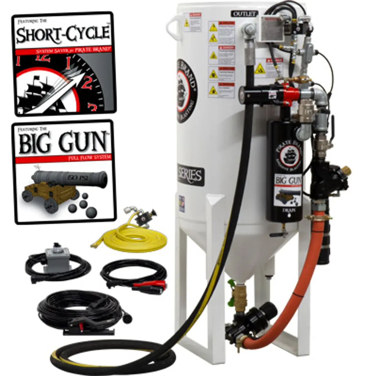 Pirate Brand, S-Series, Short-Cycle™ Series - 10 Cu Ft., Single Outlet W/ Abrasive Cut-Off (Wall Mounted) - Blast Pot, Stationary, Pressure Release System, 12Vdc Electric Controls 1