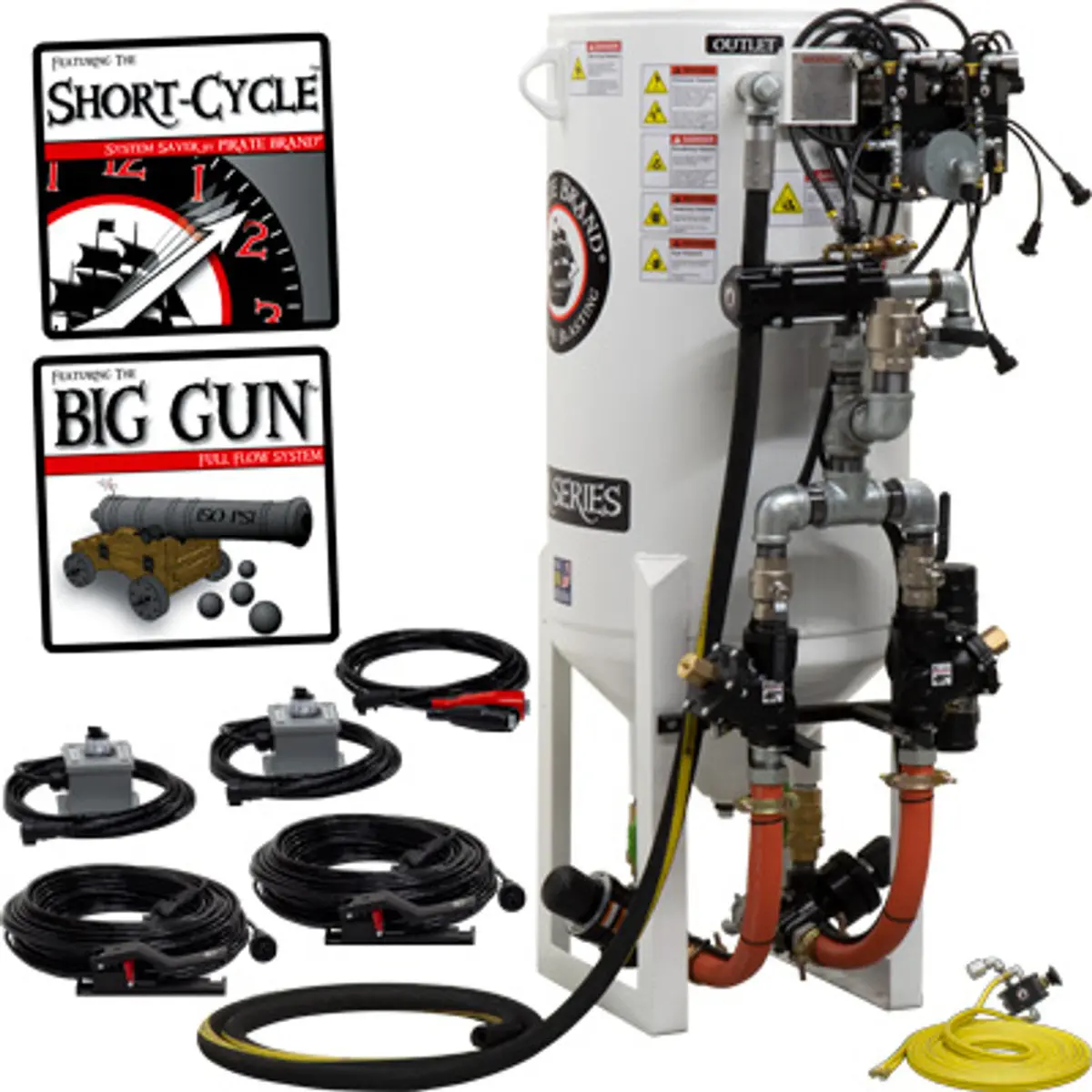 Pirate Brand, S-Series, Short-Cycle™ Series - 10 Cu Ft., Double Outlet W/ Abrasive Cut-Off (Wall Mounted) - Blast Pot, Stationary, Pressure Release System, 12Vdc Electric Controls 1