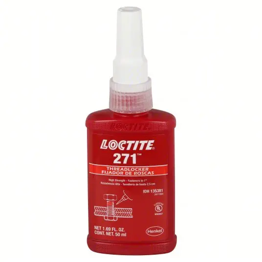 Loctite High-Strength Threadlocker: 271, Red, Oil Tolerant, 1.69 Fl Oz, Bottle, 1 Ea 1