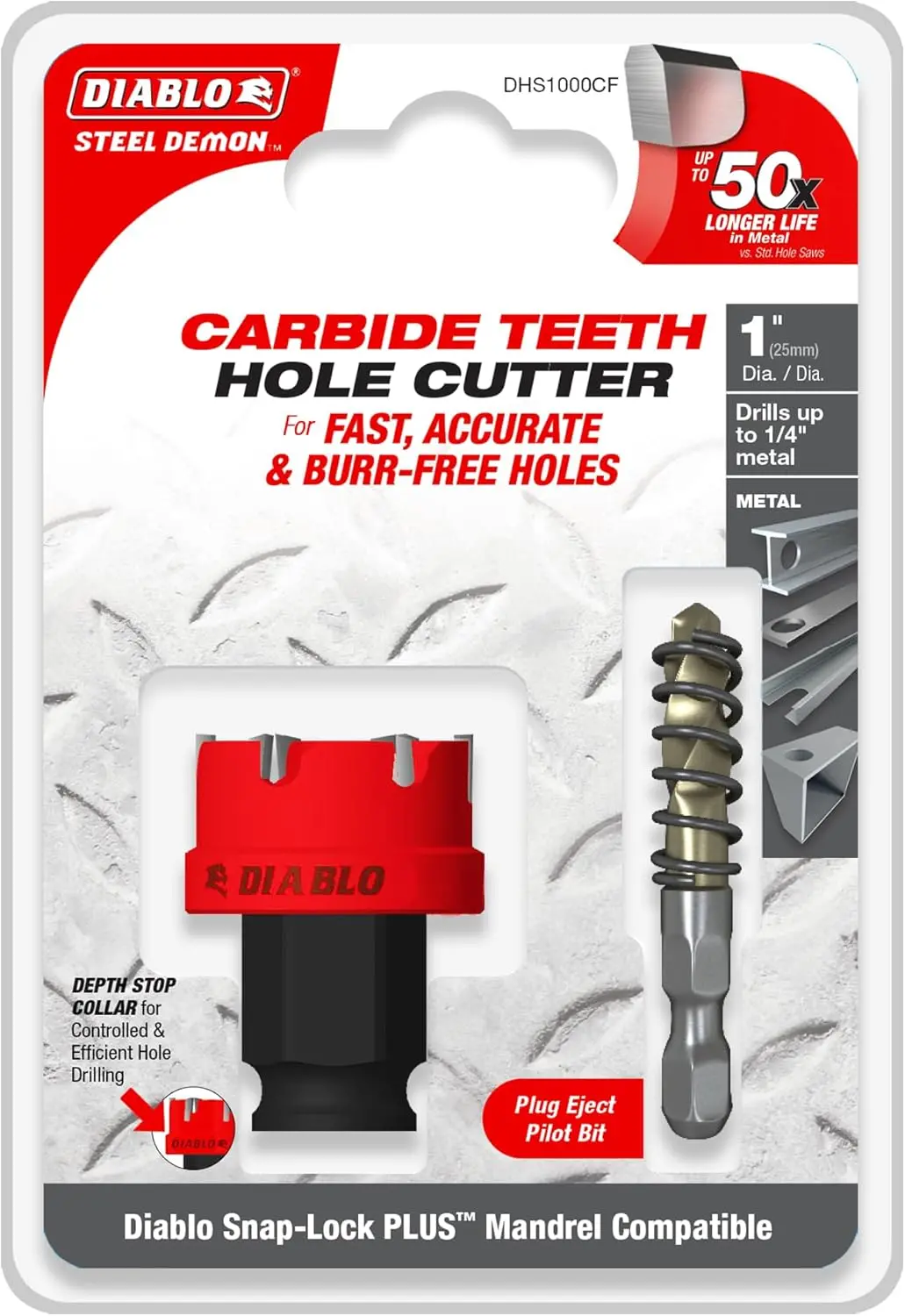 Diablo Steel Demon Hole Cutter, 1 In Dia, Carbide Cutting Edge 1