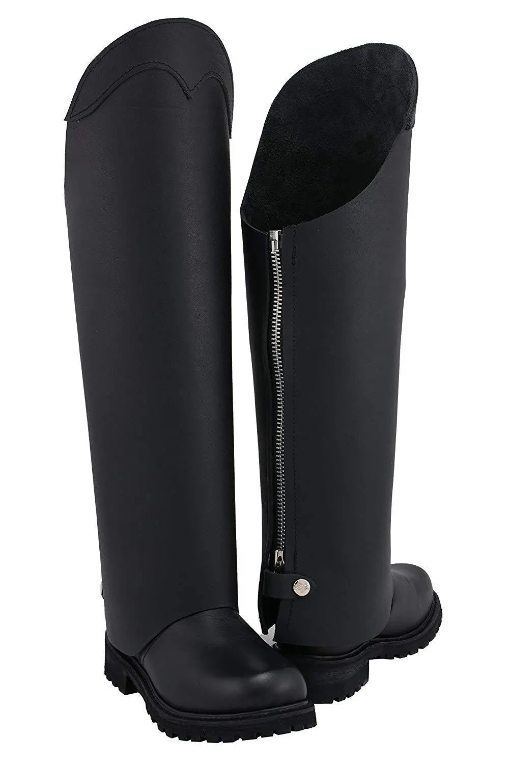 Mlm5556 Unisex Black Leather Tall Half Chaps With Back Zipper 1