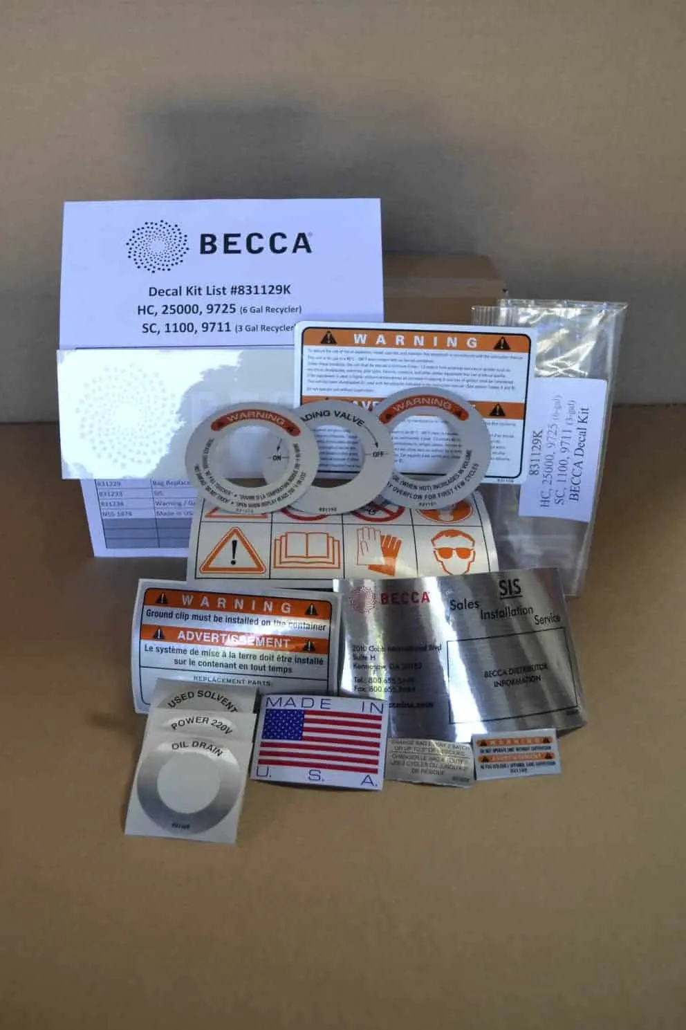 Decal Kit - For 3 & 6 Gallon Recyclers (Sc - 1100 & 9711 Models) (Hc - 25000 & 9725 Models) 1