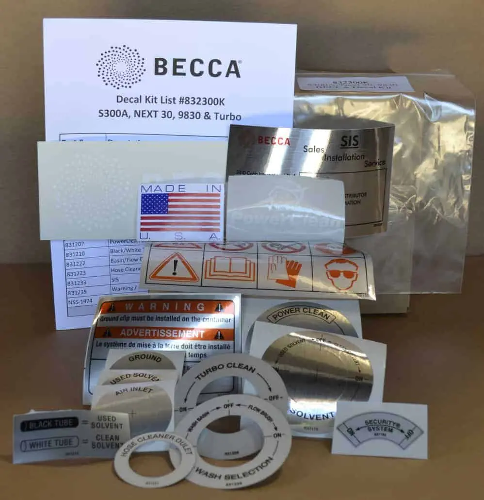 Decal Kit - S10a- Next 10, 9810 & S20a Spraygun Cleaner 1