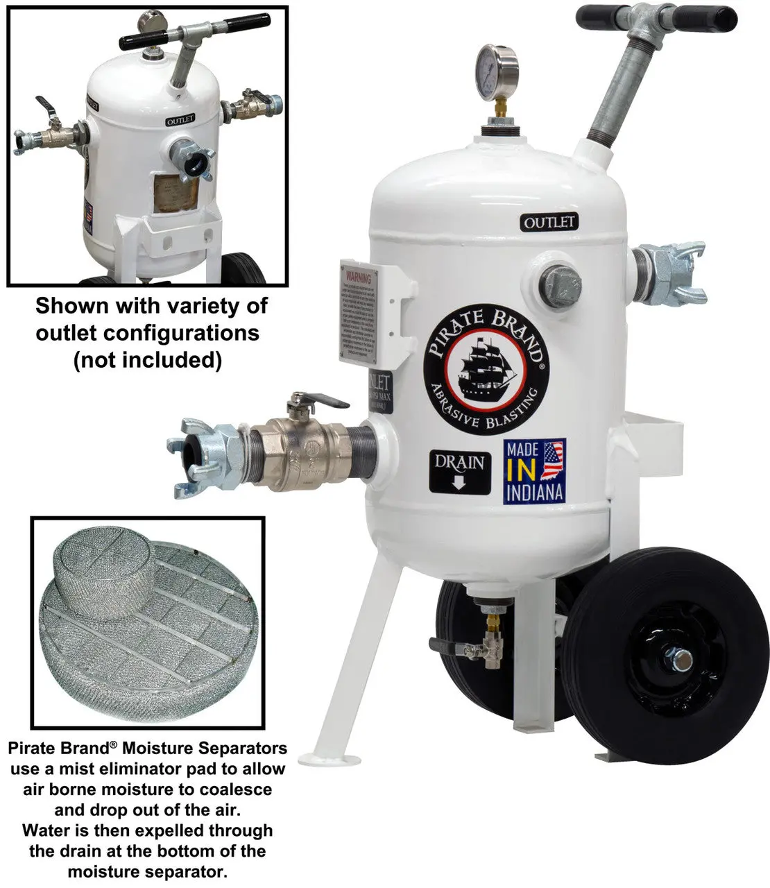 Pirate Brand - Schmidt Mfg Style, Moisture Separator 800 Cfm, Portable 150 Psi (10.3 Bar), (1) 4 Lug W/Ball Valve Inlet X (1) 4 Lug Outlet 1