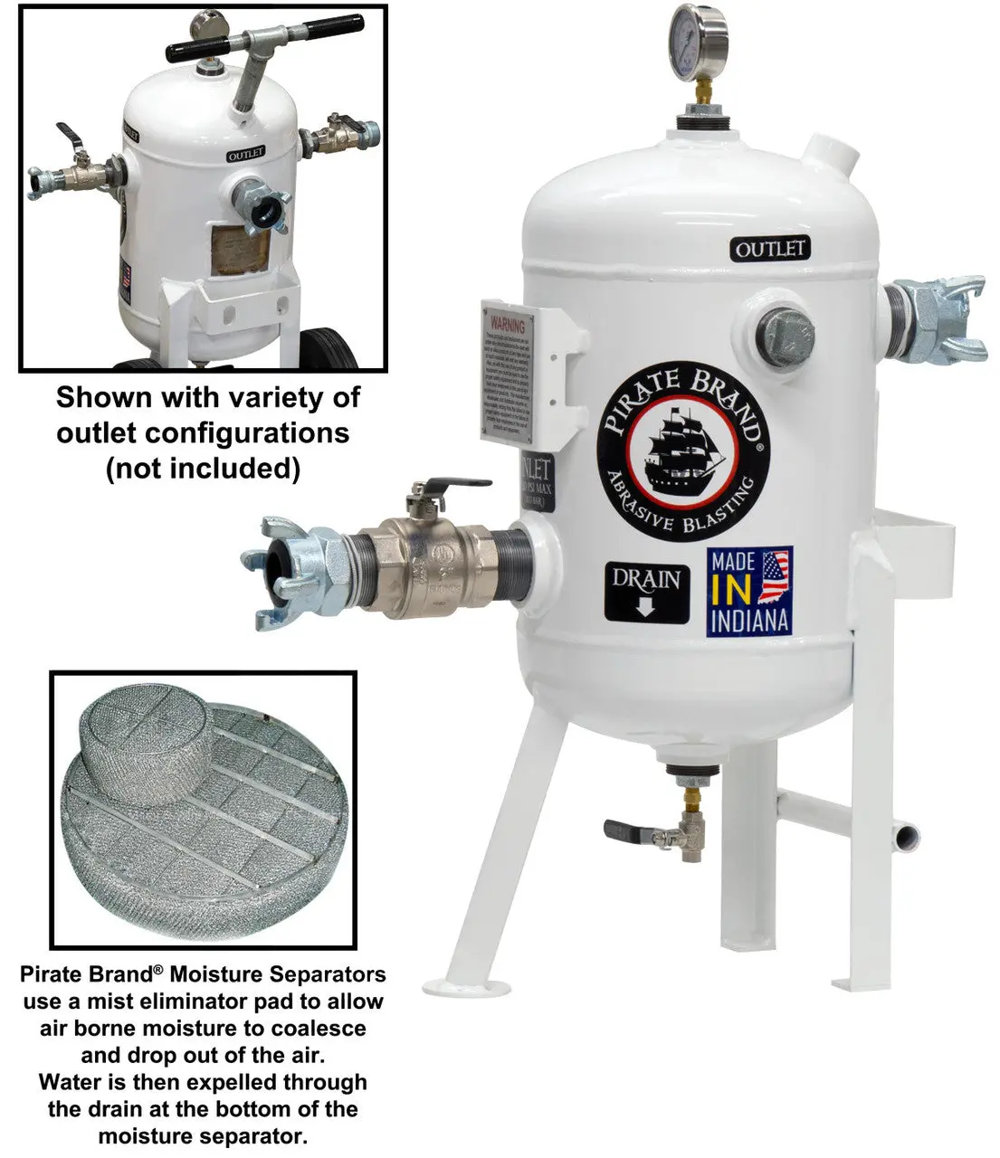 Pirate Brand - Schmidt Mfg Style, Moisture Separator 800 Cfm, Stationary 150 Psi (10.3 Bar), (1) 4 Lug W/Ball Valve Inlet X (1) 4 Lug Outlet 1