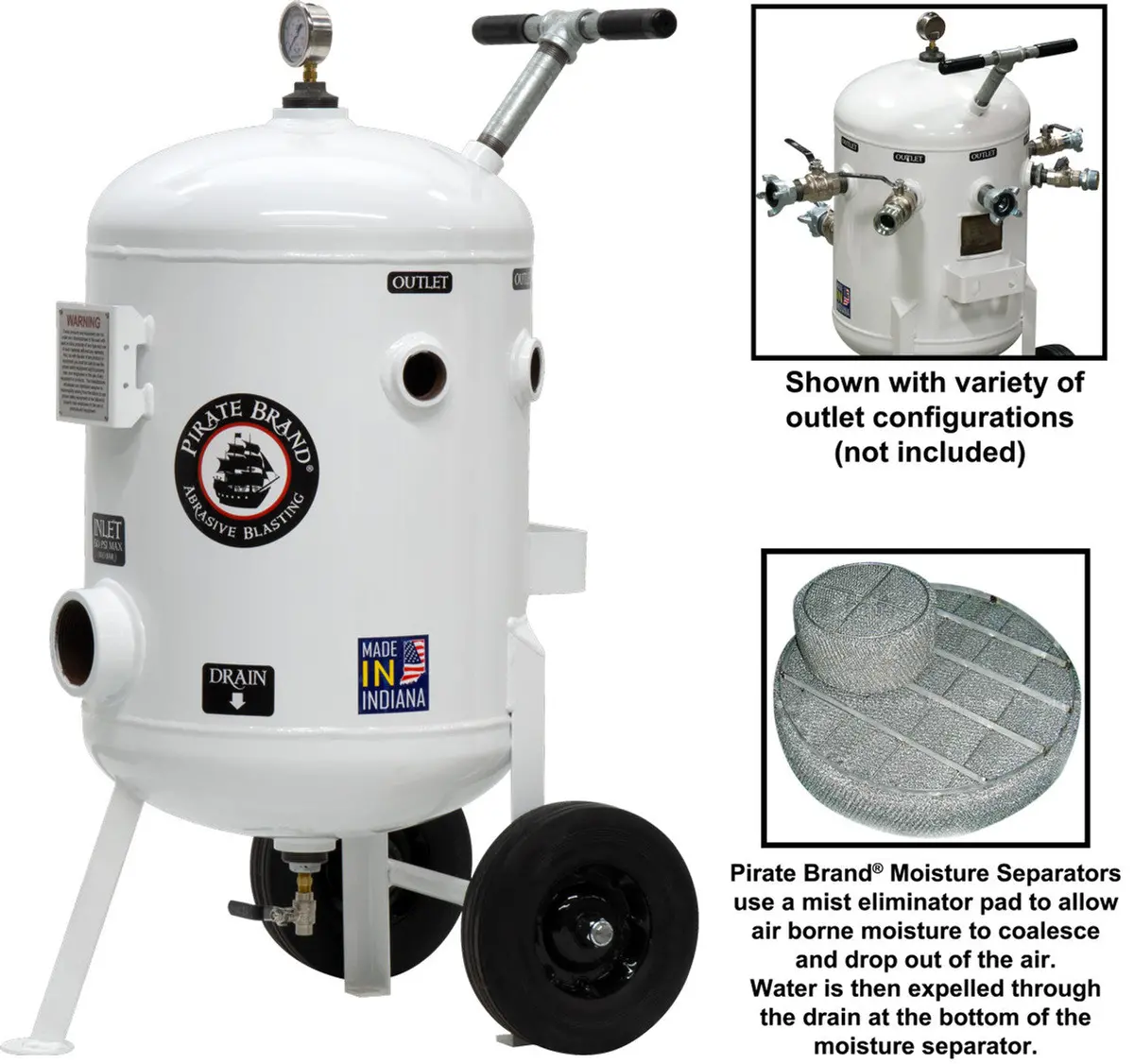 Pirate Brand - Schmidt Mfg Style, Moisture Separator 1600 Cfm, Portable 150 Psi (10.3 Bar), (1) 3" Inlet X (5) 1-1/2" Outlets W/O Fittings 1
