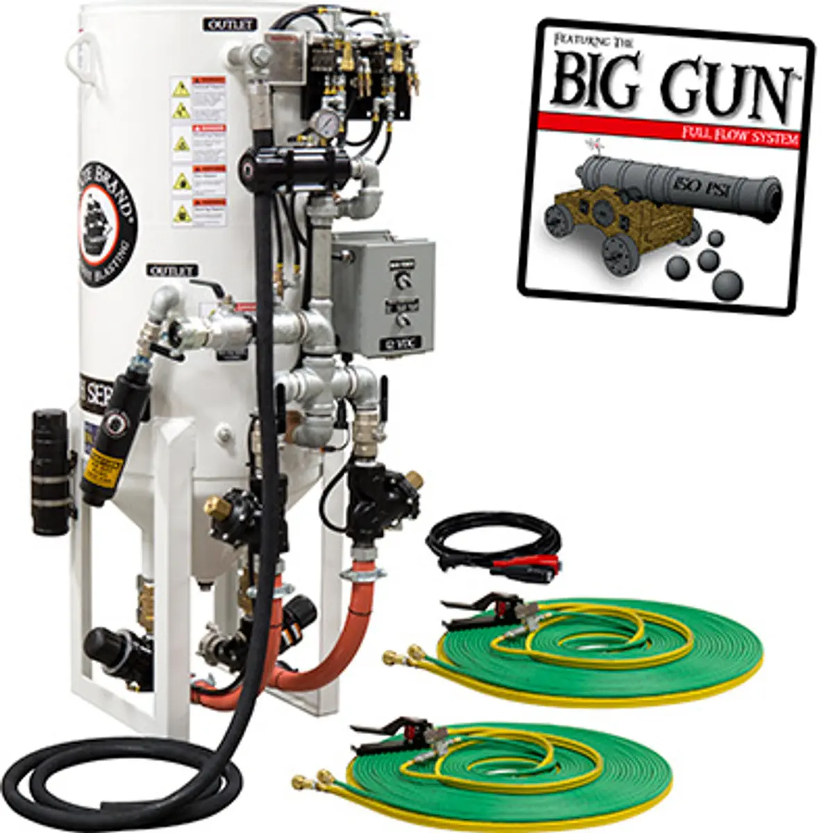Pirate Brand, S-Series, Dual-Chamber Series - 8 Cu Ft., Double Outlet W/ Abrasive Cut-Off (Hose Mounted) - Blast Pot, Stationary, Pneumatic Controls 1