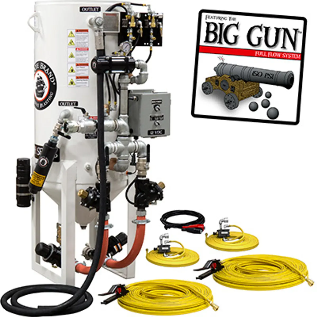 Pirate Brand, S-Series, Dual-Chamber Series - 8 Cu Ft., Double Outlet W/ Abrasive Cut-Off (Wall Mounted) - Blast Pot, Stationary, Pneumatic Controls 1