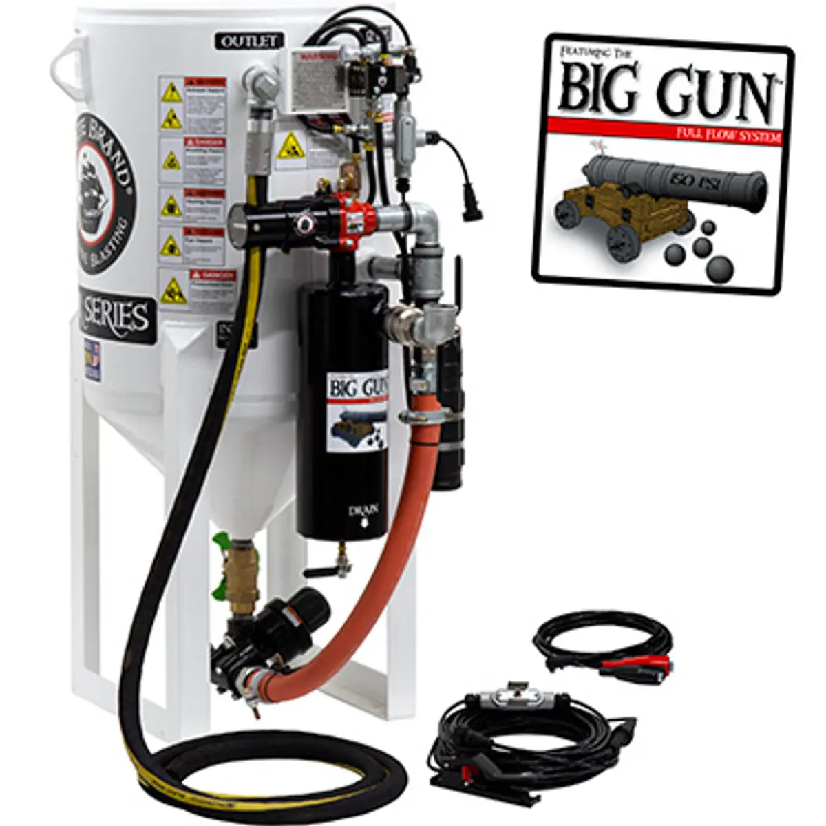 Pirate Brand, S-Series - 6.5 Cu Ft., Single Outlet W/ Abrasive Cut-Off (Cord Mounted) - Blast Pot, Stationary, Pressure Release System, 12Vdc Electric Controls 1