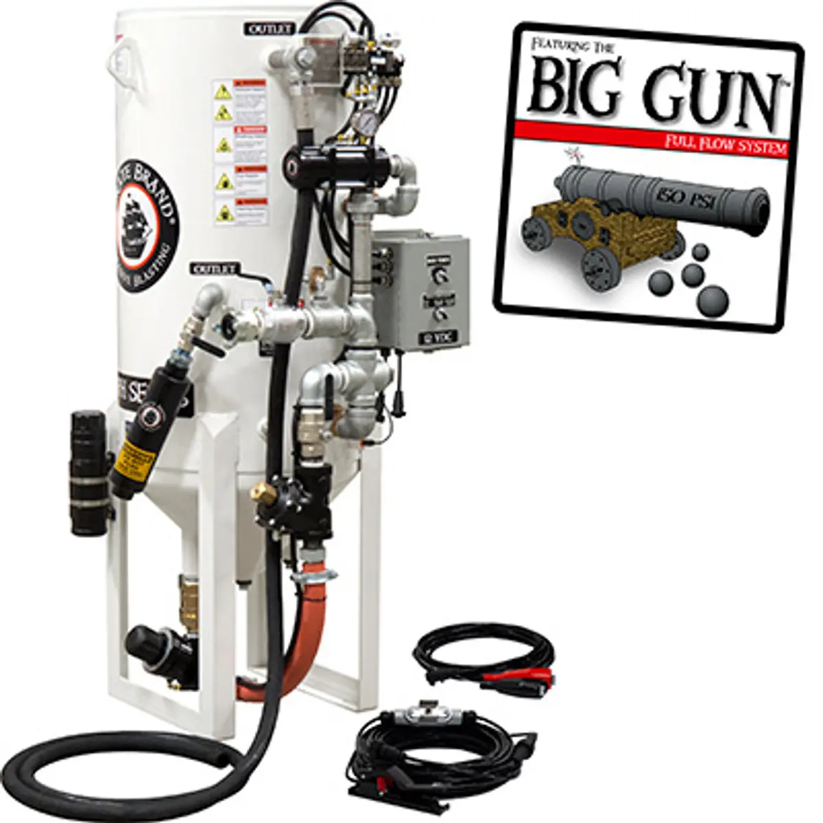 Pirate Brand, S-Series, Dual-Chamber Series - 8 Cu Ft., Single Outlet W/ Abrasive Cut-Off (Cord Mounted) - Blast Pot, Stationary, 12Vdc Electric Controls 1