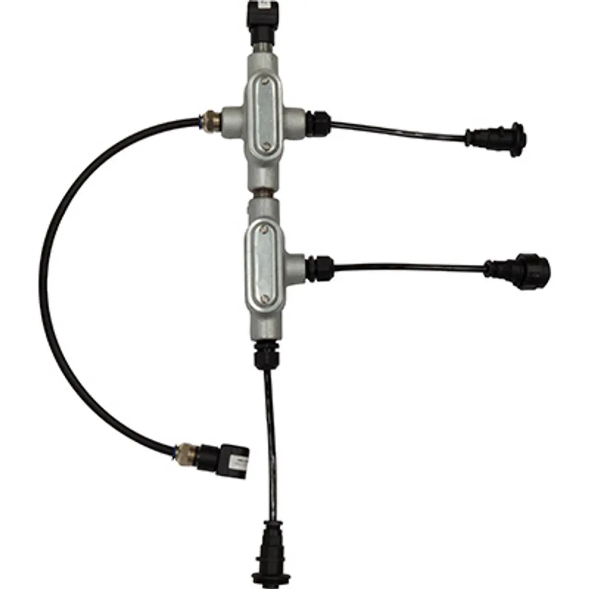 Pirate Brand - Schmidt Mfg Style, Junction Cross/Tee Assembly, Small & Bulk Blasters, 12Vdc, Ssaco W/ Sealed Waterproof Connectors, (1) Outlet 1