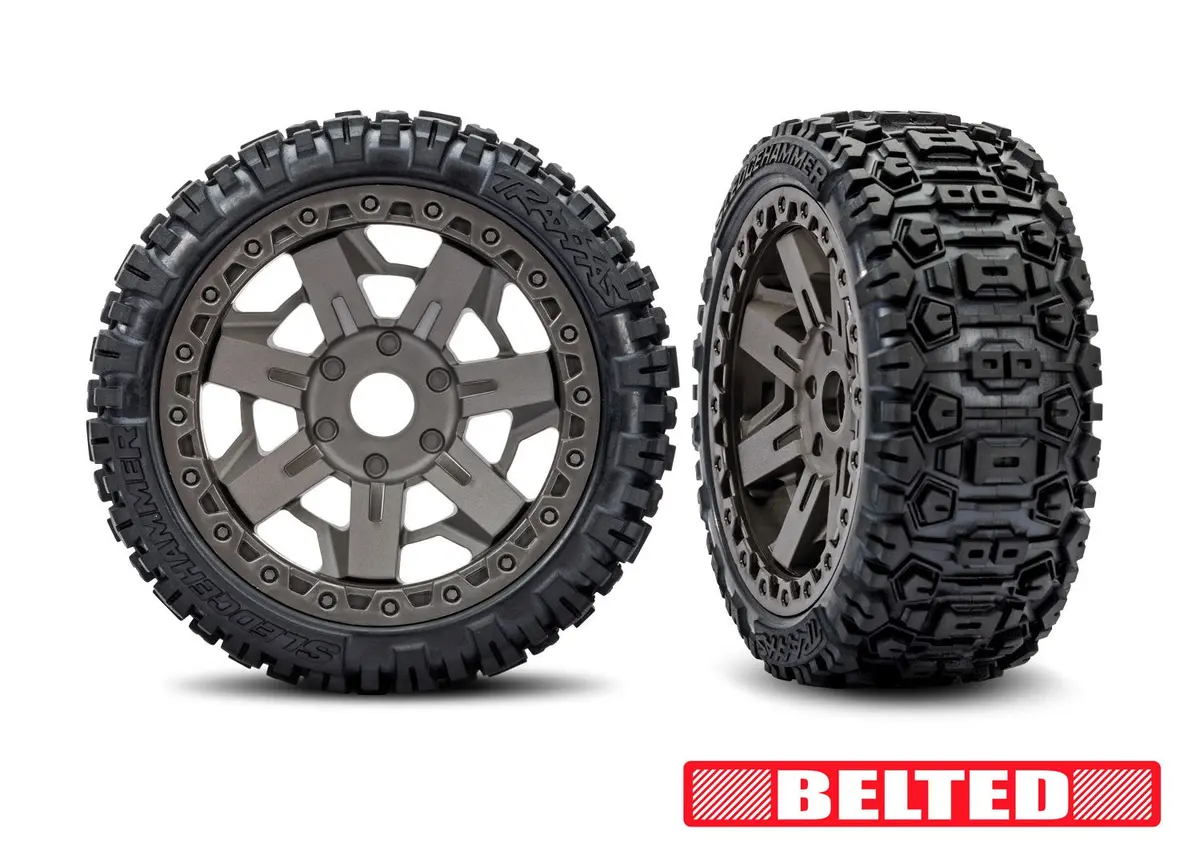 3.0" Gray Wheels W/ Belted Sledgehammer Tires (2) 1