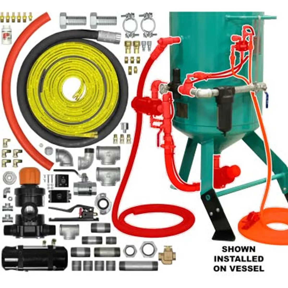 Pirate Brand - Schmidt Mfg Style, Zero/Clemco Style Blast Room Pot Conversion Kit, Combination/Apv Valve W/Urethane Sleeve, Pneumatic 1-1/4" (Pressure Release) 1