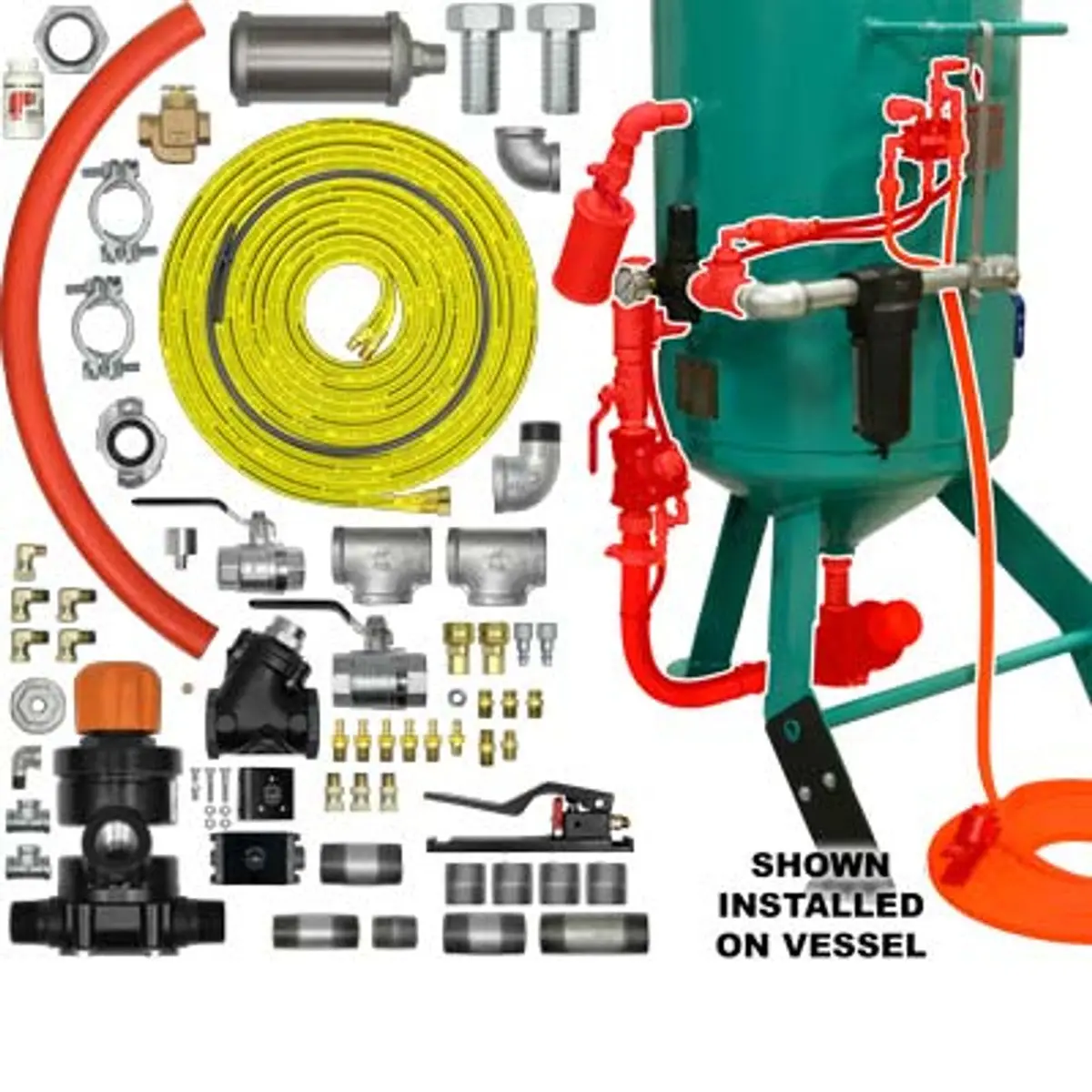 Pirate Brand - Schmidt Mfg Style, Zero/Clemco Style Blast Room Pot Conversion Kit, Aav/Apv Valve W/Urethane Sleeve, Pneumatic 1-1/4" (Pressure Hold) 1