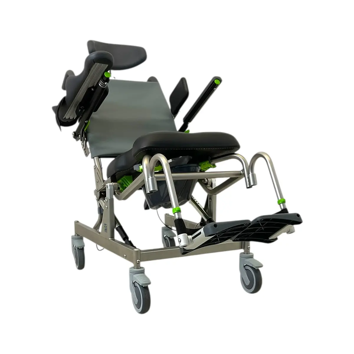 Raz Designs Raz-At Attendant Tilt Shower Chair/Commode | Right Side Arm Trough | 16" X 16" Seat 1