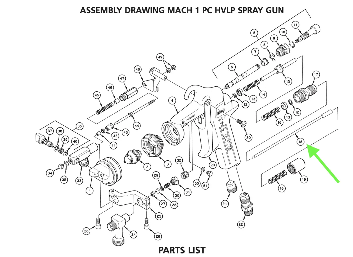 Binks Mach 1 94F Fluid Needle Assembly/Feathering Needle 1