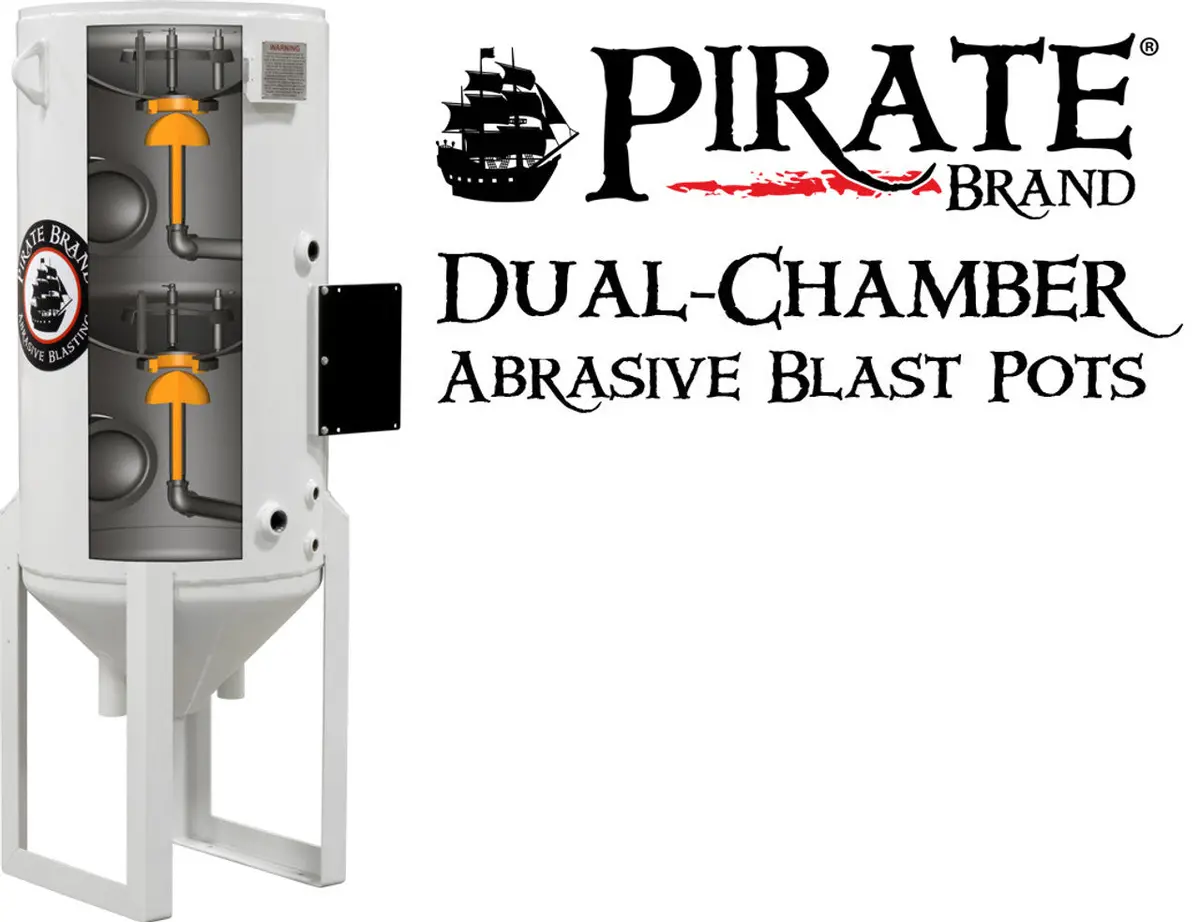 Pirate Brand, S-Series, Dual-Chamber Series - 8 Cu Ft., Single Outlet W/ Abrasive Cut-Off (Cord Mounted) - Blast Pot, Stationary, 12Vdc Electric Controls 2