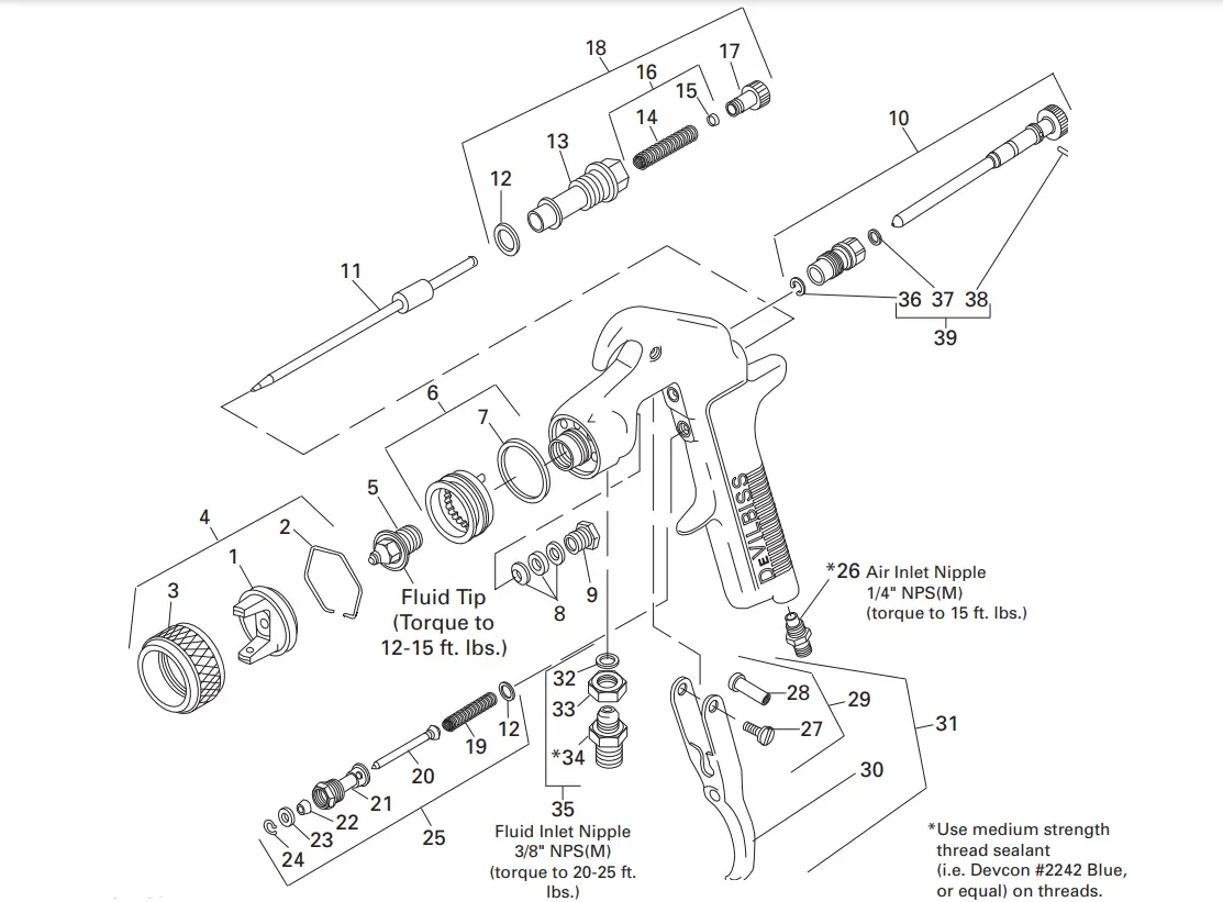 Devilbiss Exl Pressure Feed Spare Parts 1