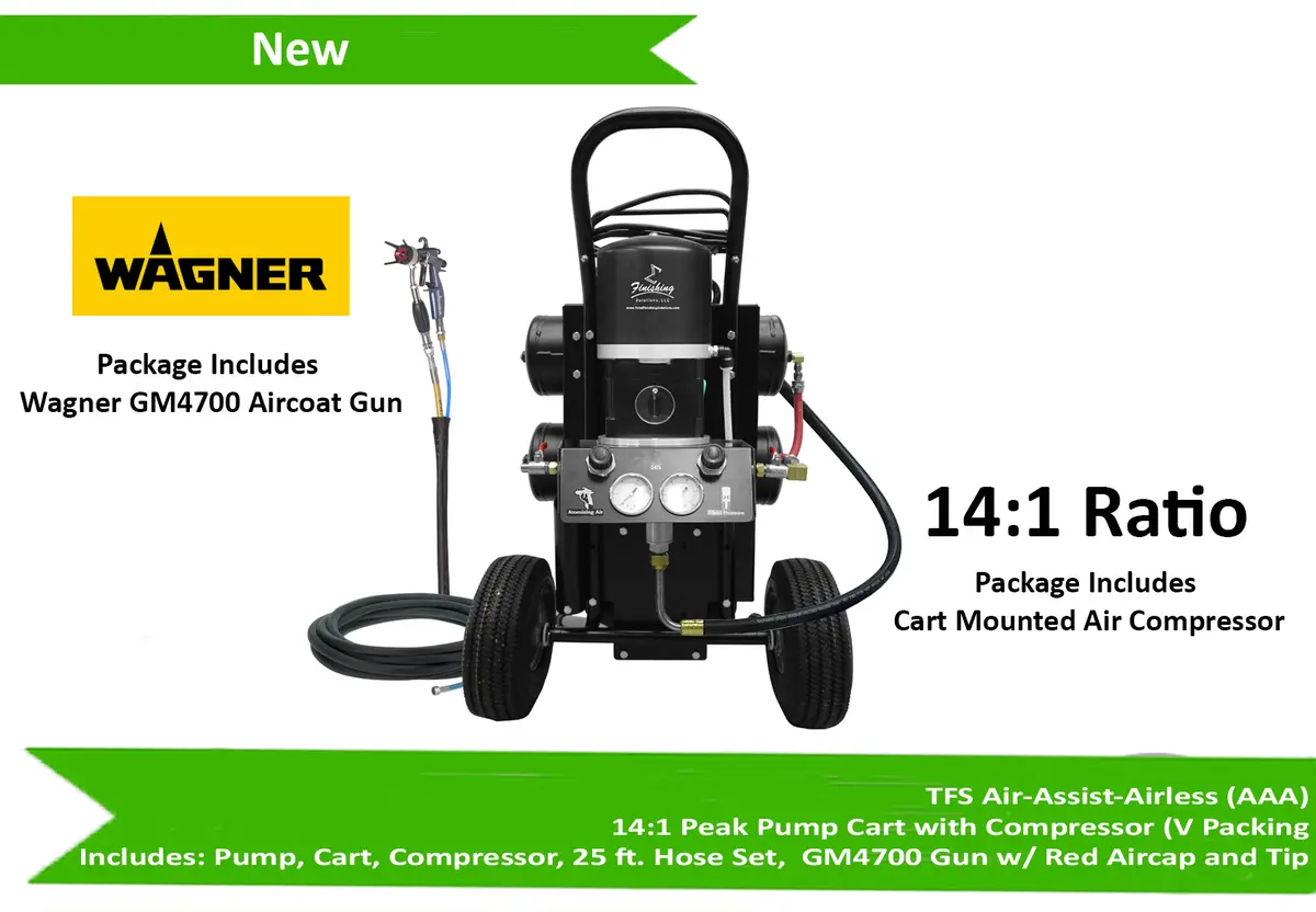 Tfs Label Air-Assist-Airless (Aaa) 14:1 Peak™ Pump - Cart With Compressor (V Packing) W/ Gm4700 Gun 1
