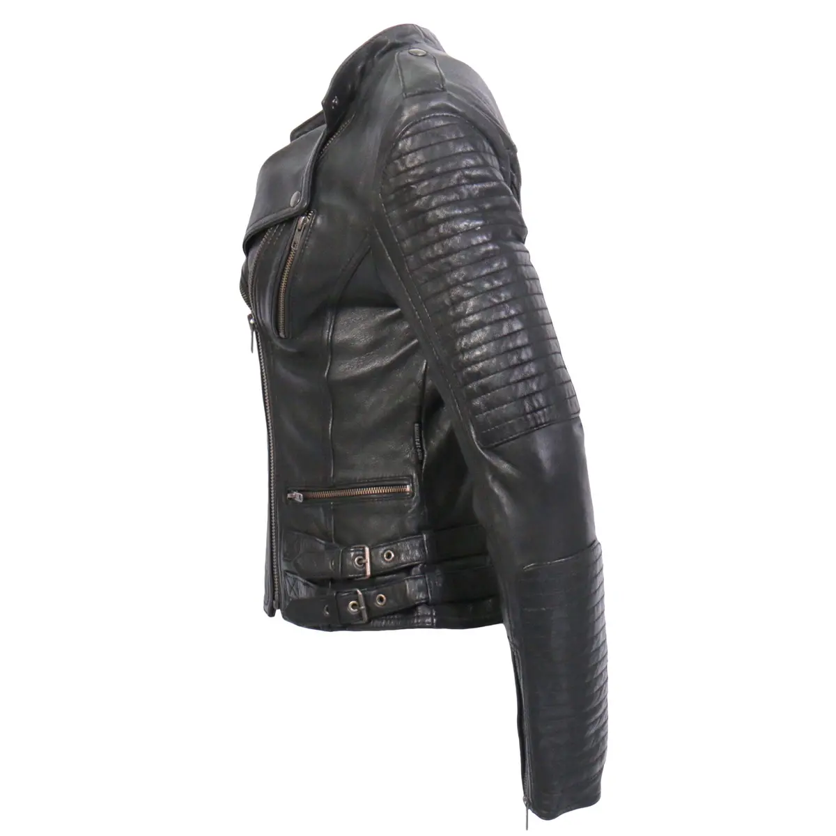 Jkl1030 Ladies Lightweight Motorcycle Black Leather Biker Jacket With Side Buckles 5