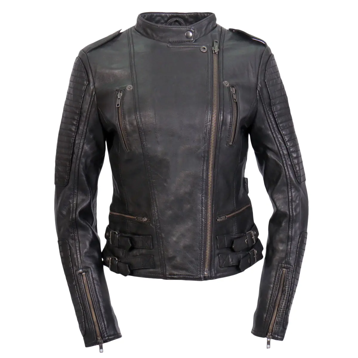 Jkl1030 Ladies Lightweight Motorcycle Black Leather Biker Jacket With Side Buckles 2